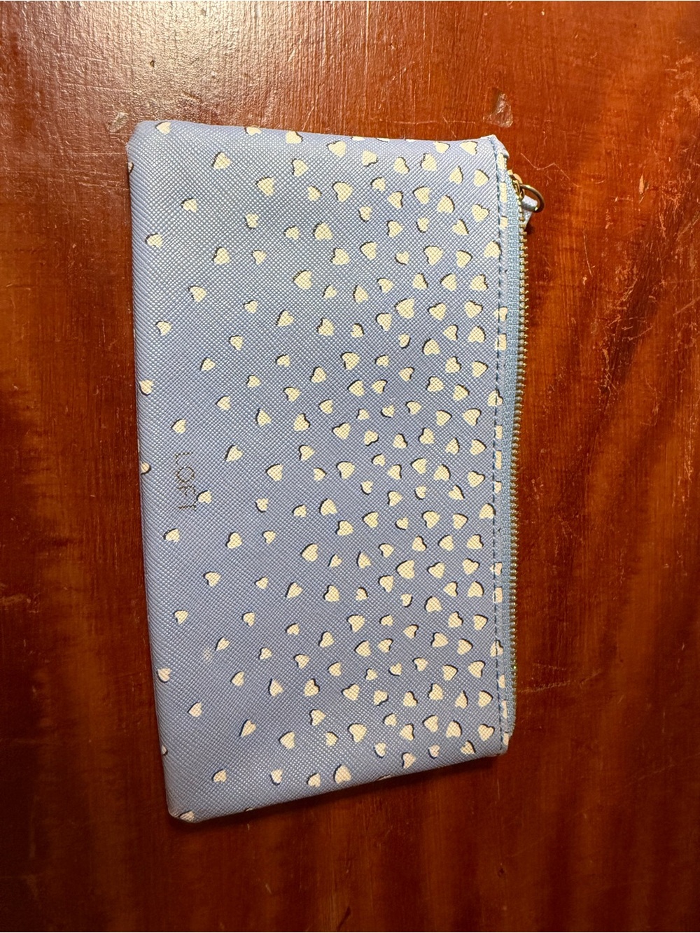 LOFT Light Blue Cosmetic Pouch with Cream Heart Confetti